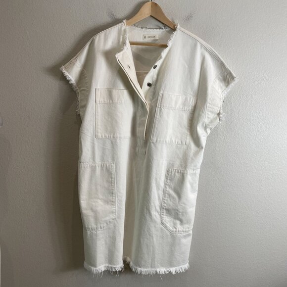 Everlane Womens XL Denim Workwear Shirt Dress Frayed Hem in Bone Organic Cotton - Picture 9 of 15